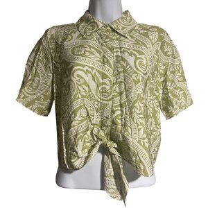 Joie Green Floral Cropped Button-Up Shirt Womens Size XS
